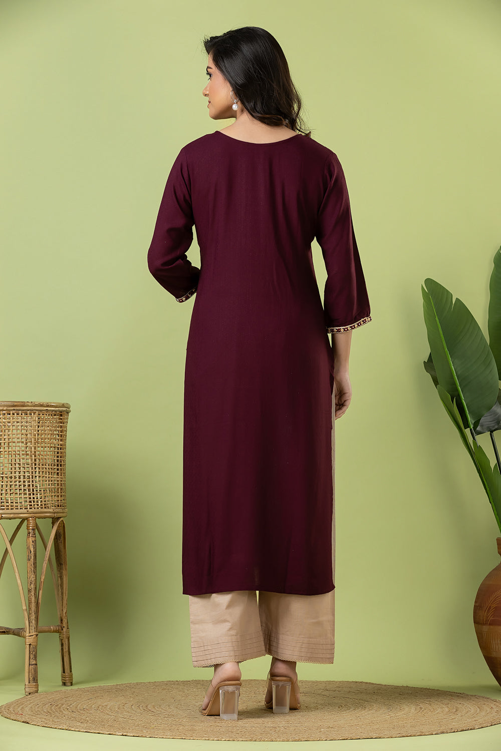 Purple Embroidered Self-Design Rayon Kurta