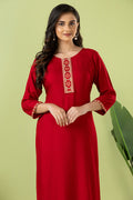 Maroon Embroidered Self-Design Rayon Kurta