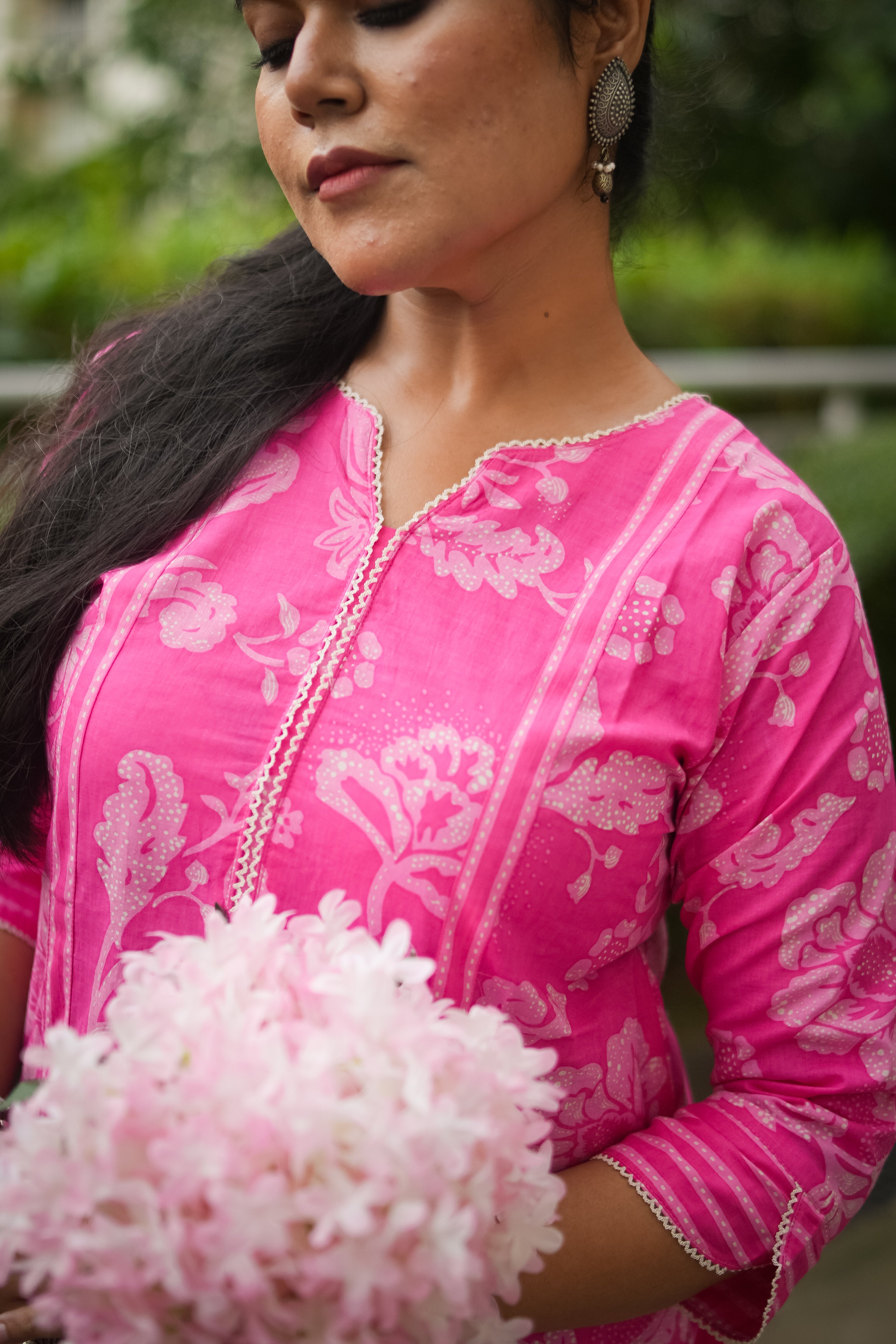 Pink Floral Print Kurta With Pant