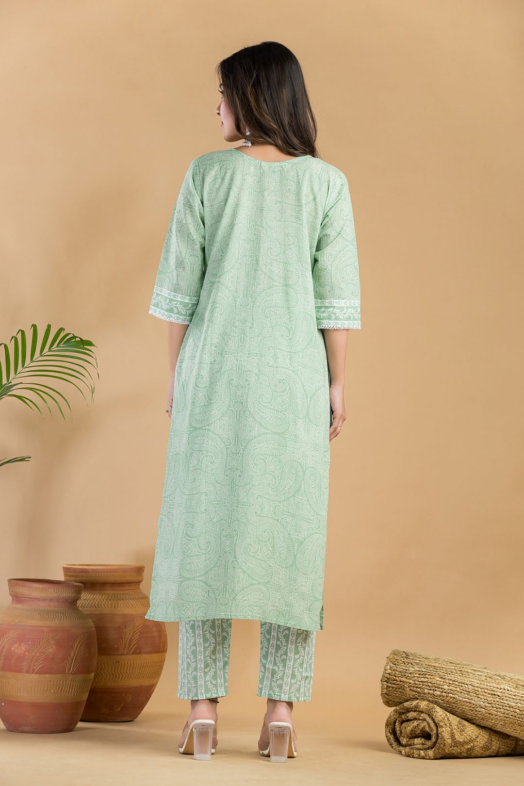 Mint Green Paisley Print Kurta with Pant