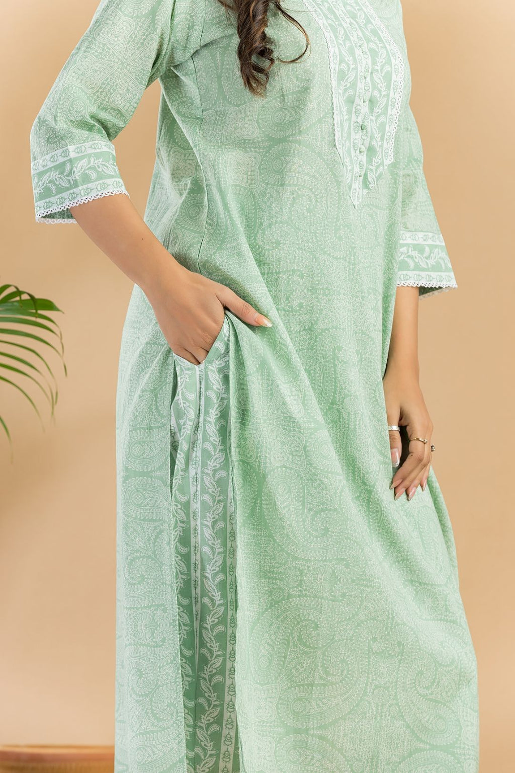 Mint Green Paisley Print Kurta with Pant