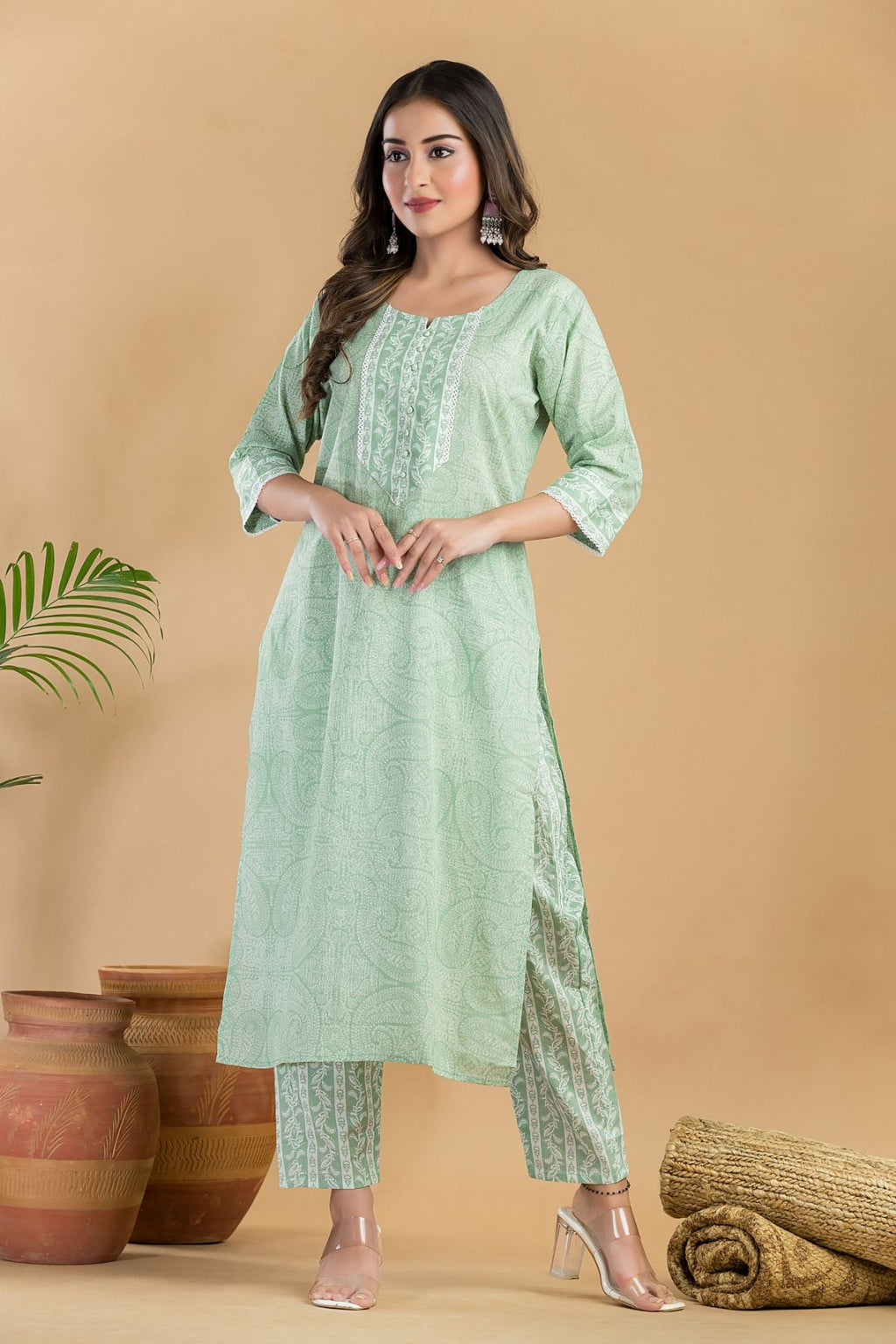 Mint Green Paisley Print Kurta with Pant
