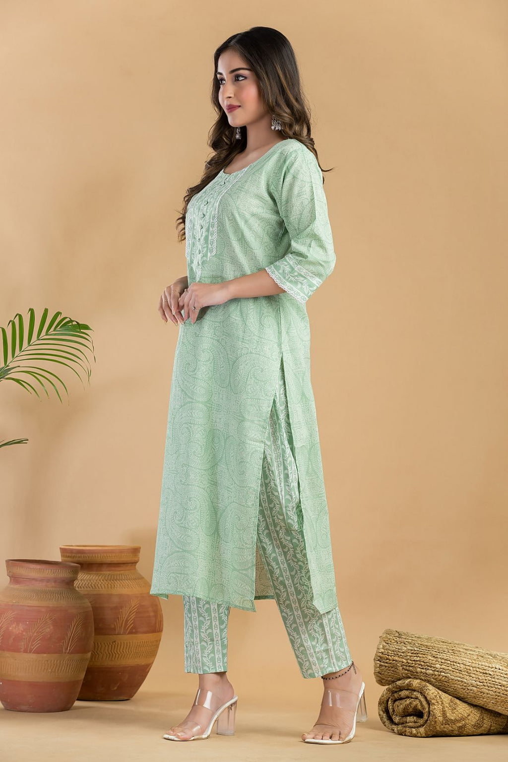 Mint Green Paisley Print Kurta with Pant