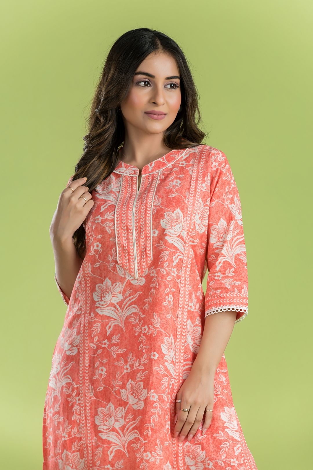 Orange Floral Print Kurta with Pant