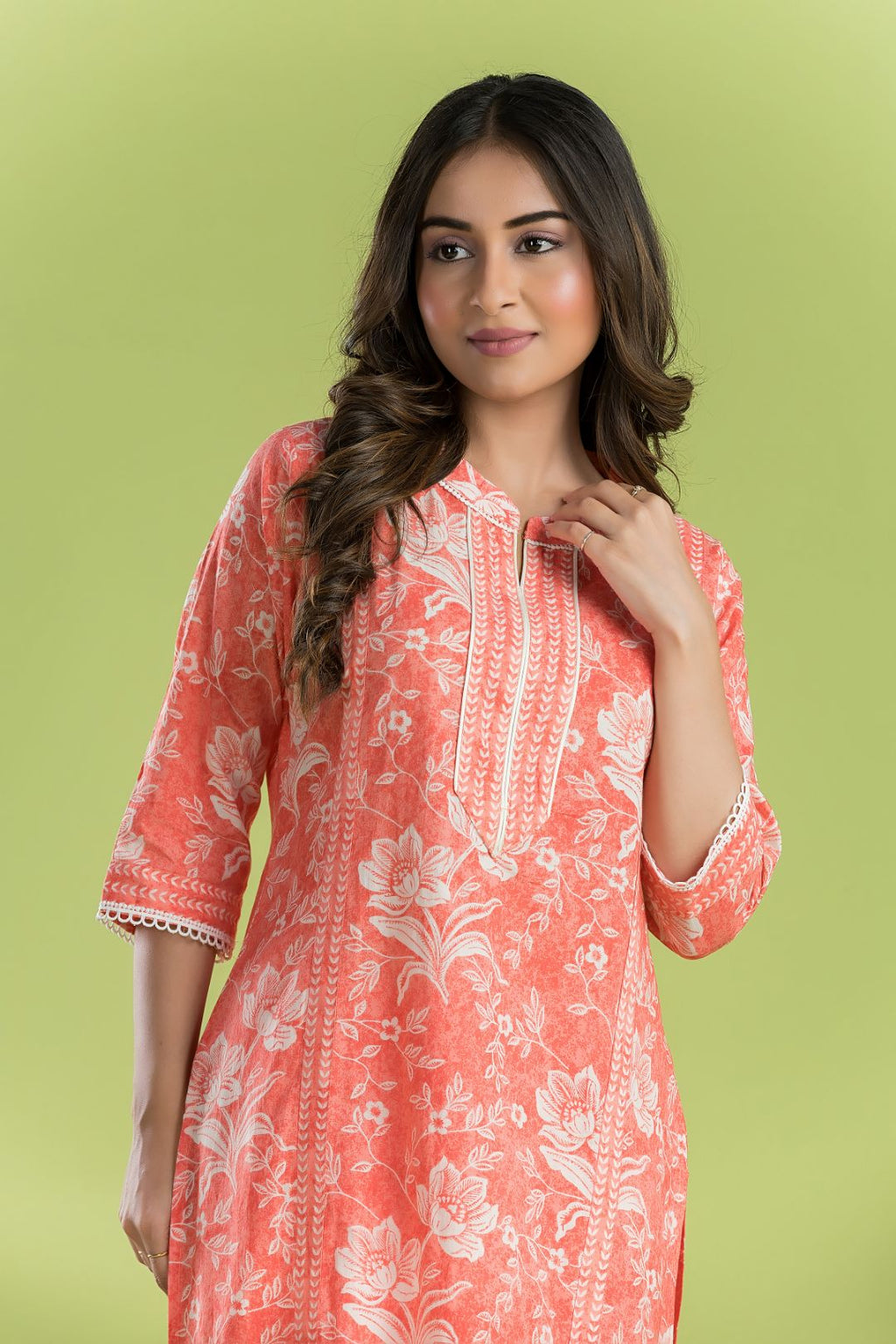 Orange Floral Print Kurta with Pant