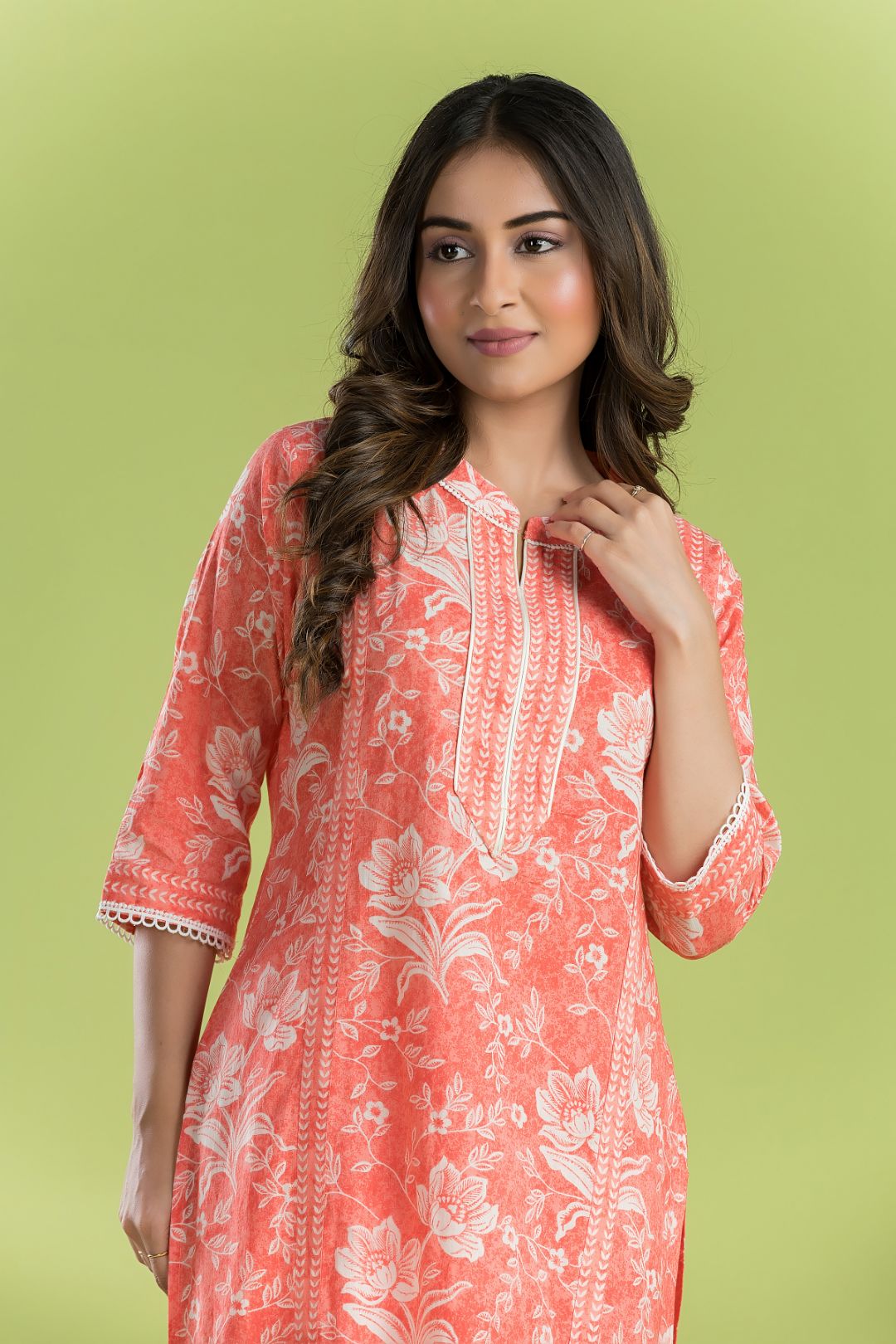 Orange Floral Print Kurta with Pant
