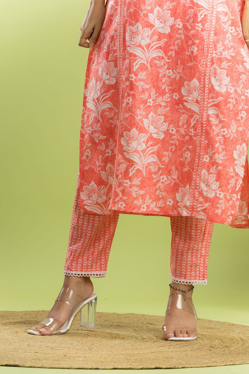 Orange Floral Print Kurta with Pant