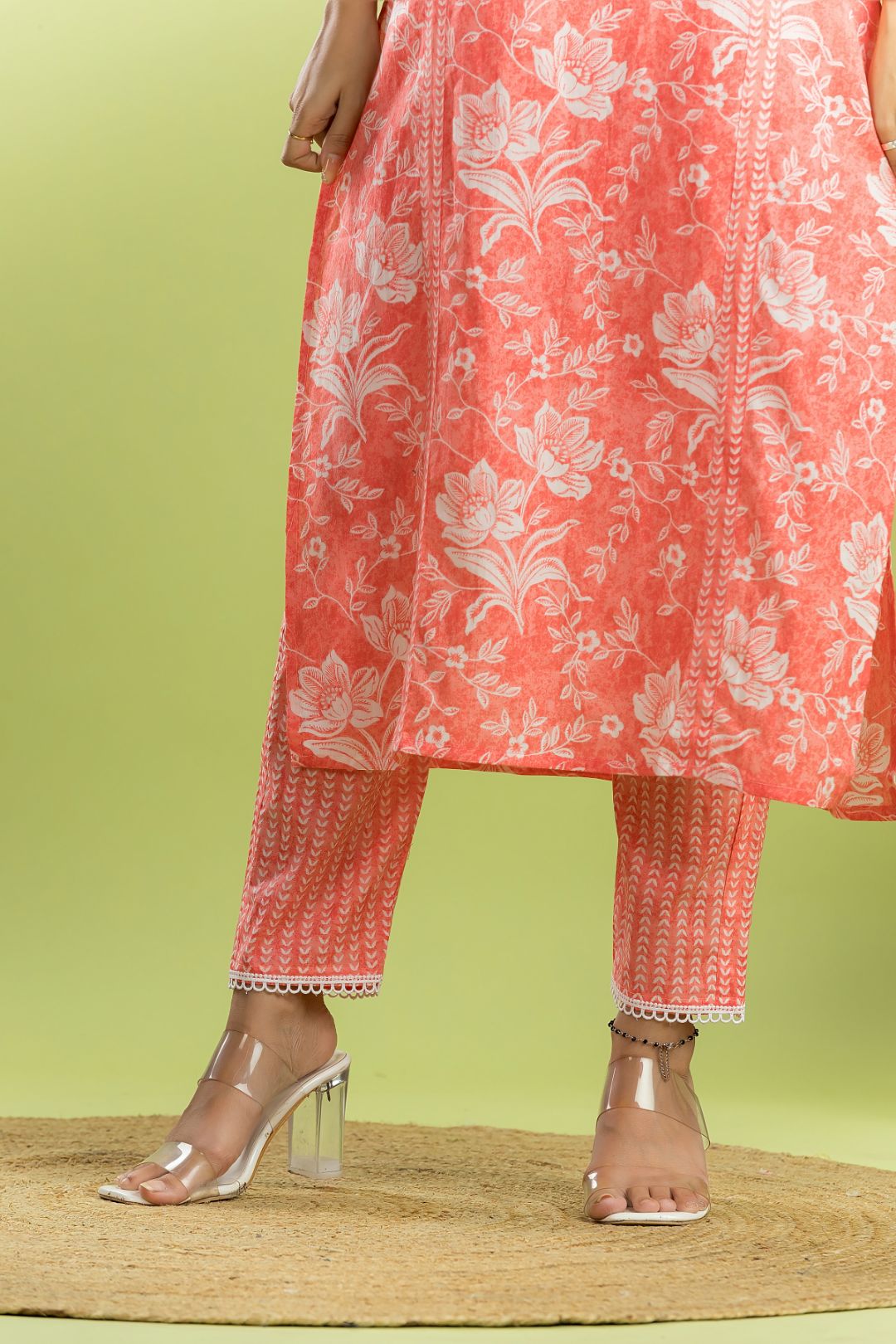 Orange Floral Print Kurta with Pant