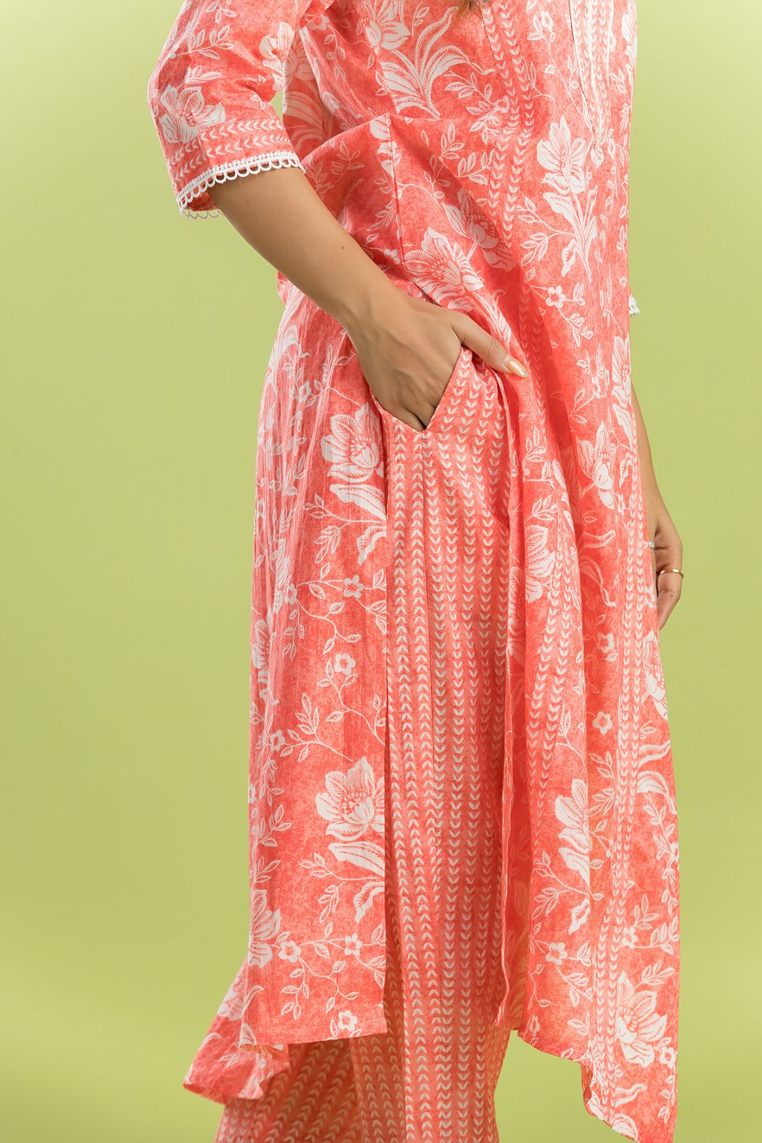 Orange Floral Print Kurta with Pant