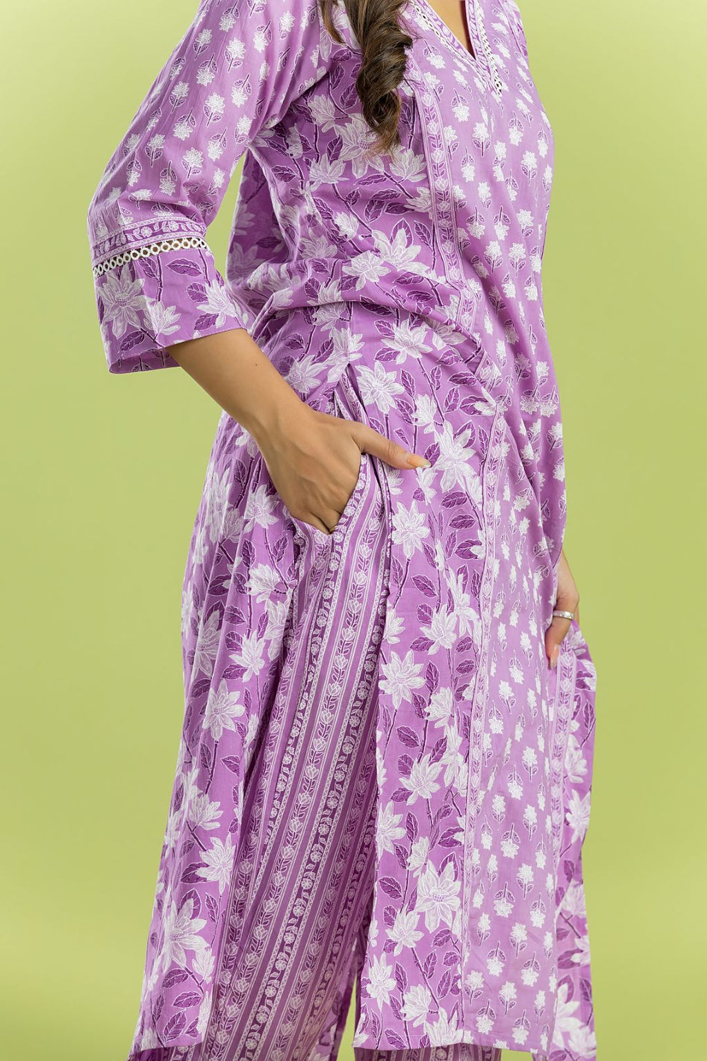 Lavender Mix & Match Floral Print Kurta With Pant
