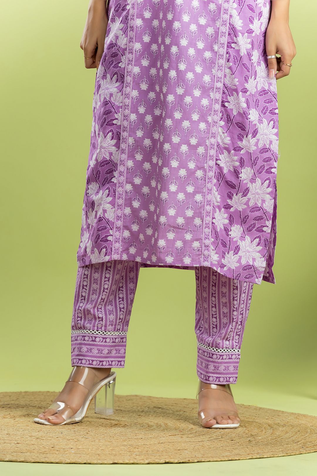 Lavender Mix & Match Floral Print Kurta With Pant