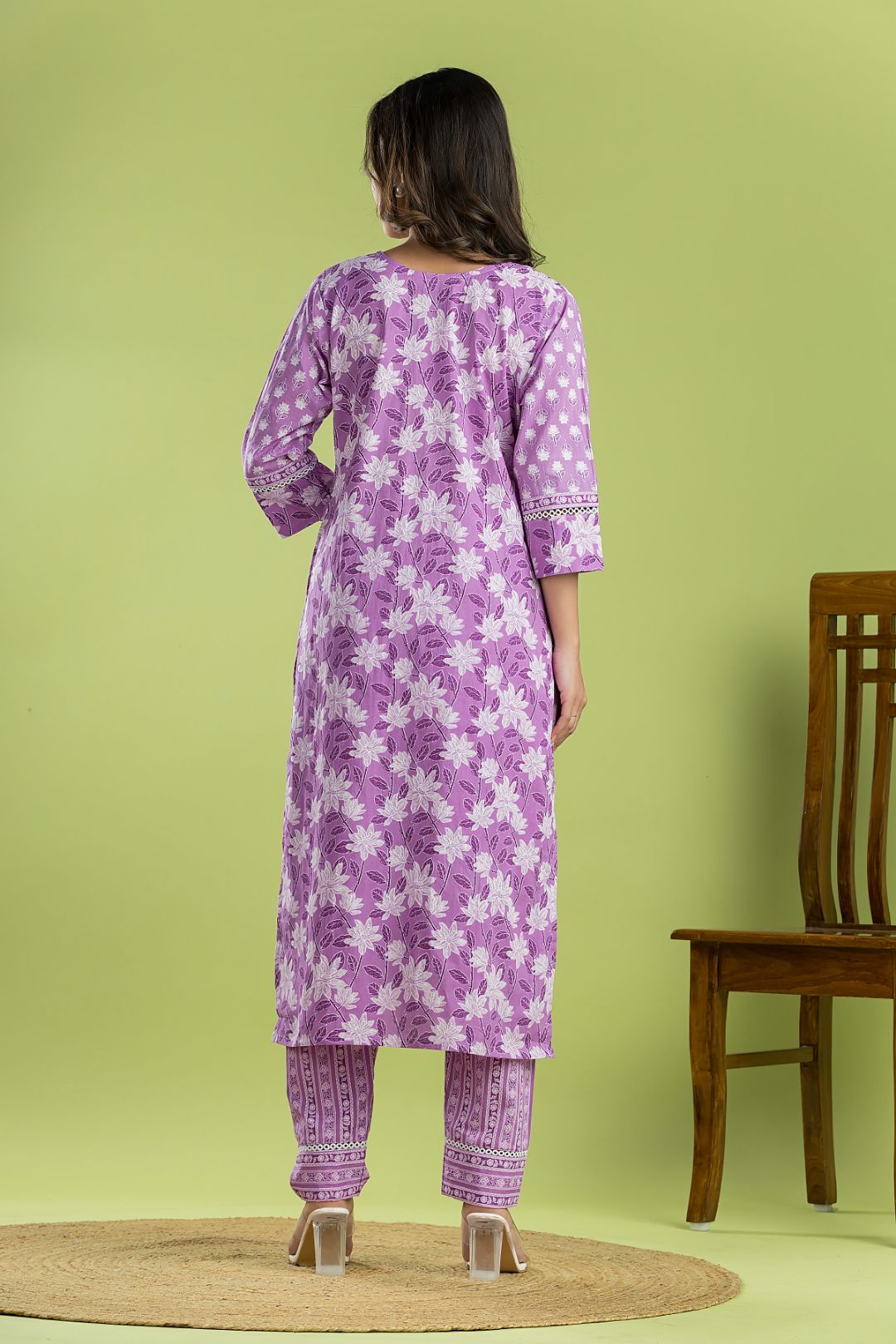 Lavender Mix & Match Floral Print Kurta With Pant