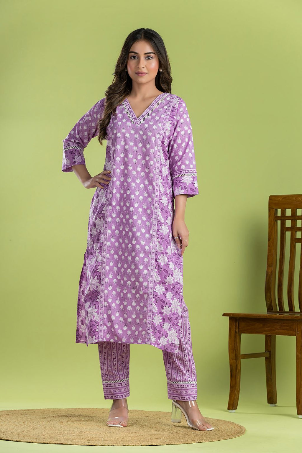 Lavender Mix & Match Floral Print Kurta With Pant