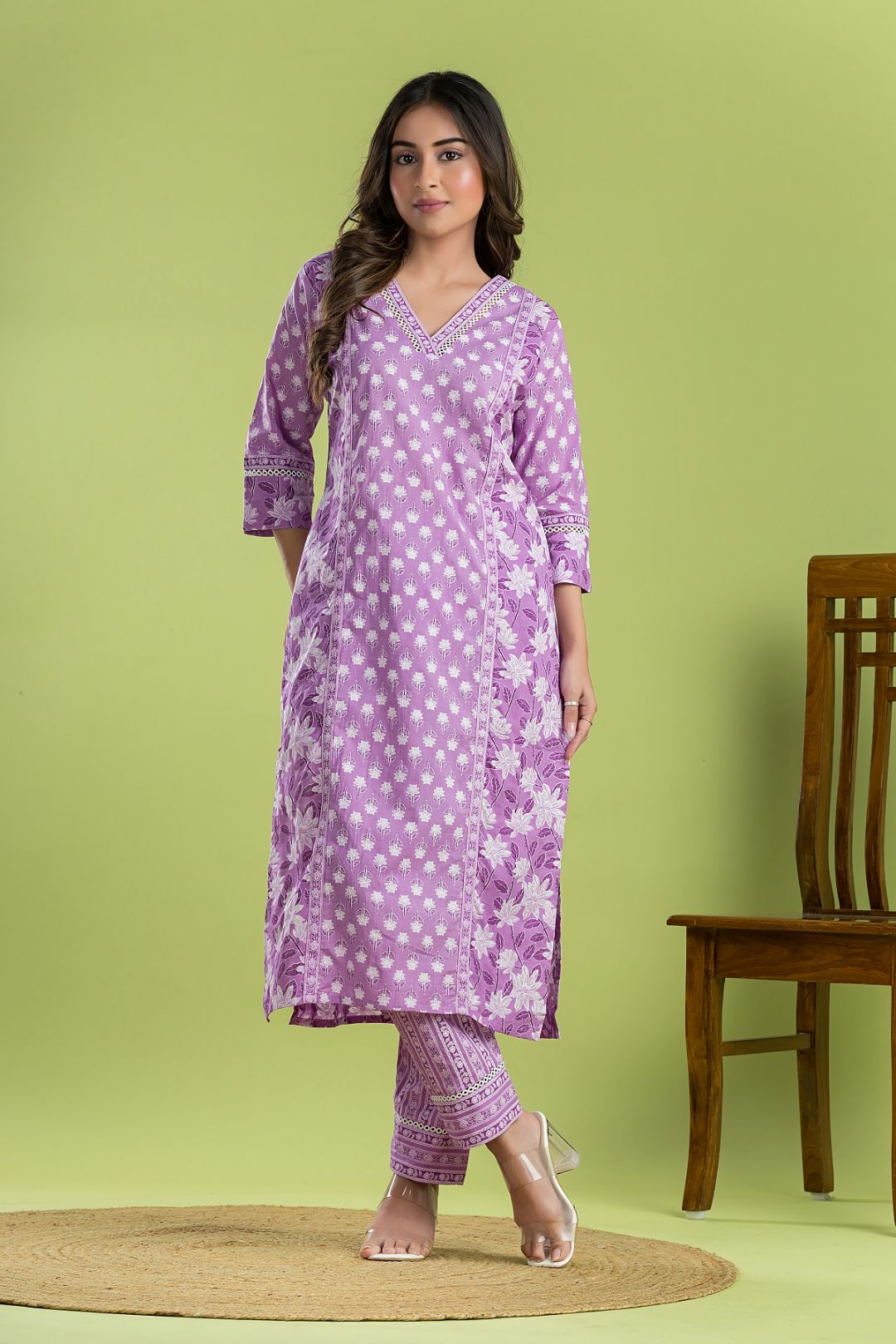 Lavender Mix & Match Floral Print Kurta With Pant