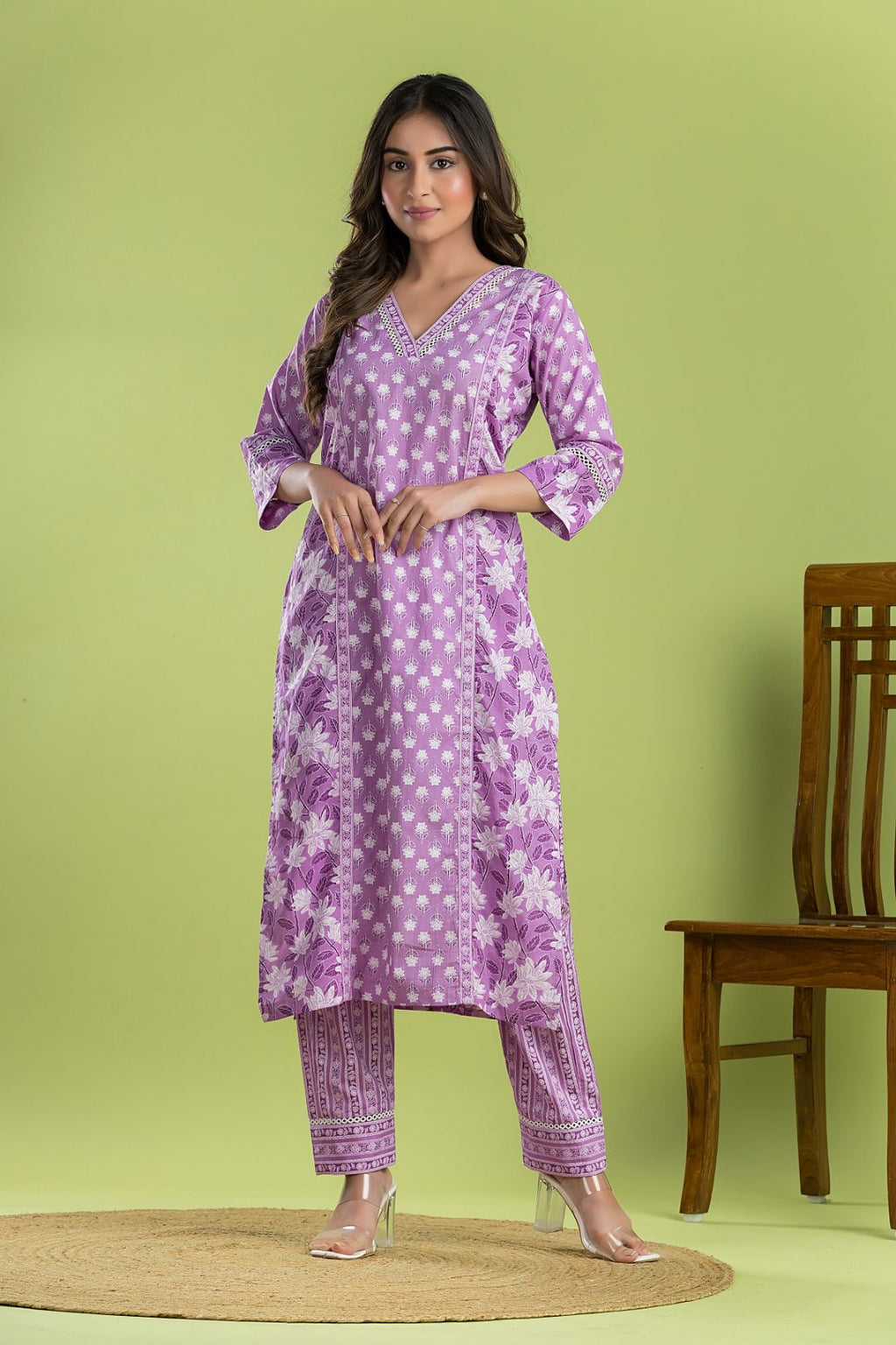Lavender Mix & Match Floral Print Kurta With Pant