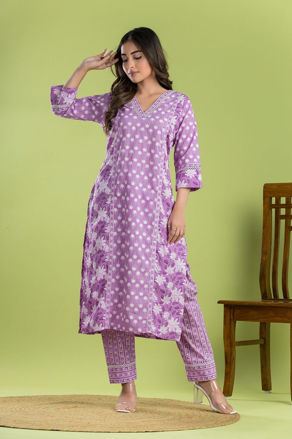 Lavender Mix & Match Floral Print Kurta With Pant