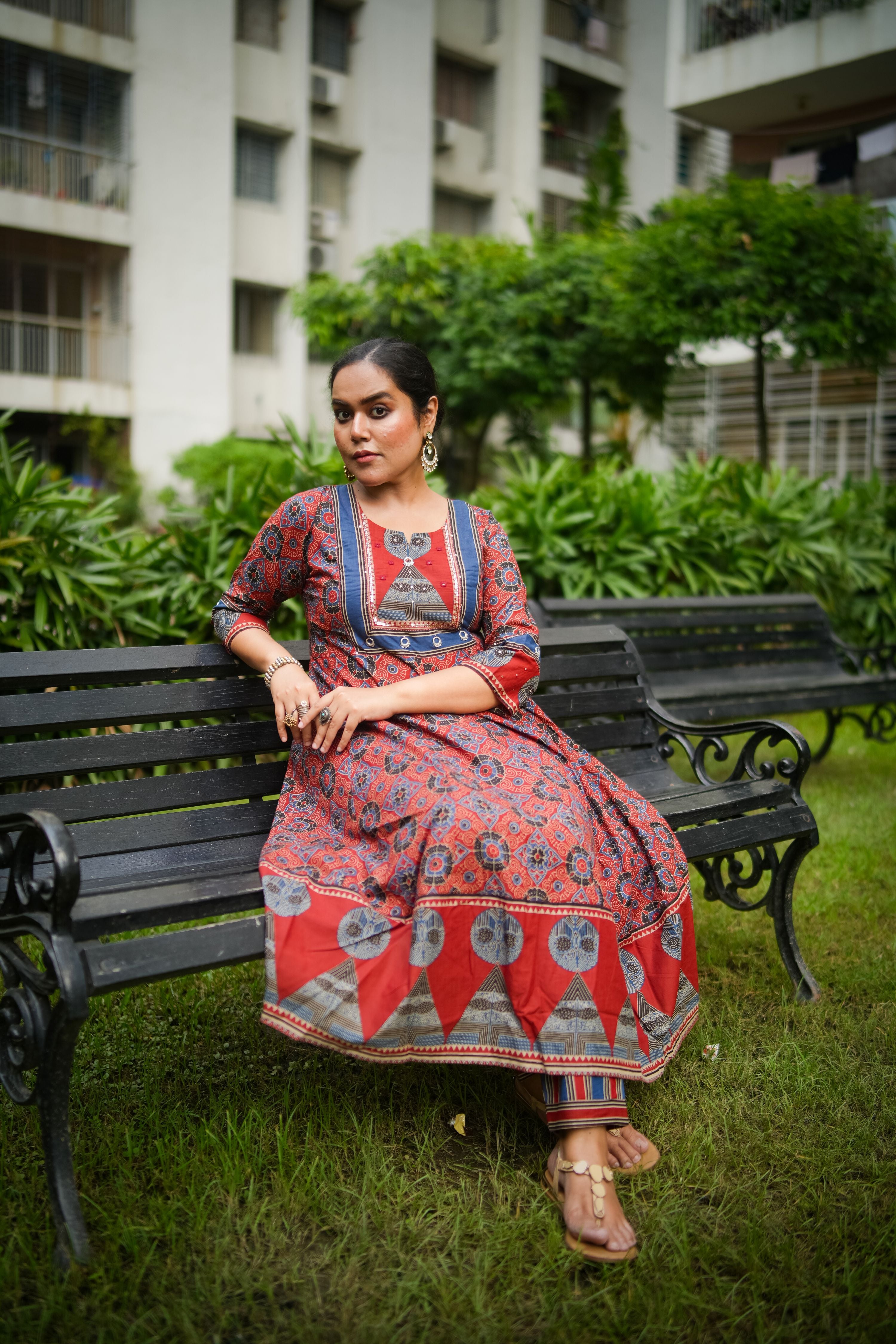 Maroon & Blue Embroidered Anarkali Kurta With Pant