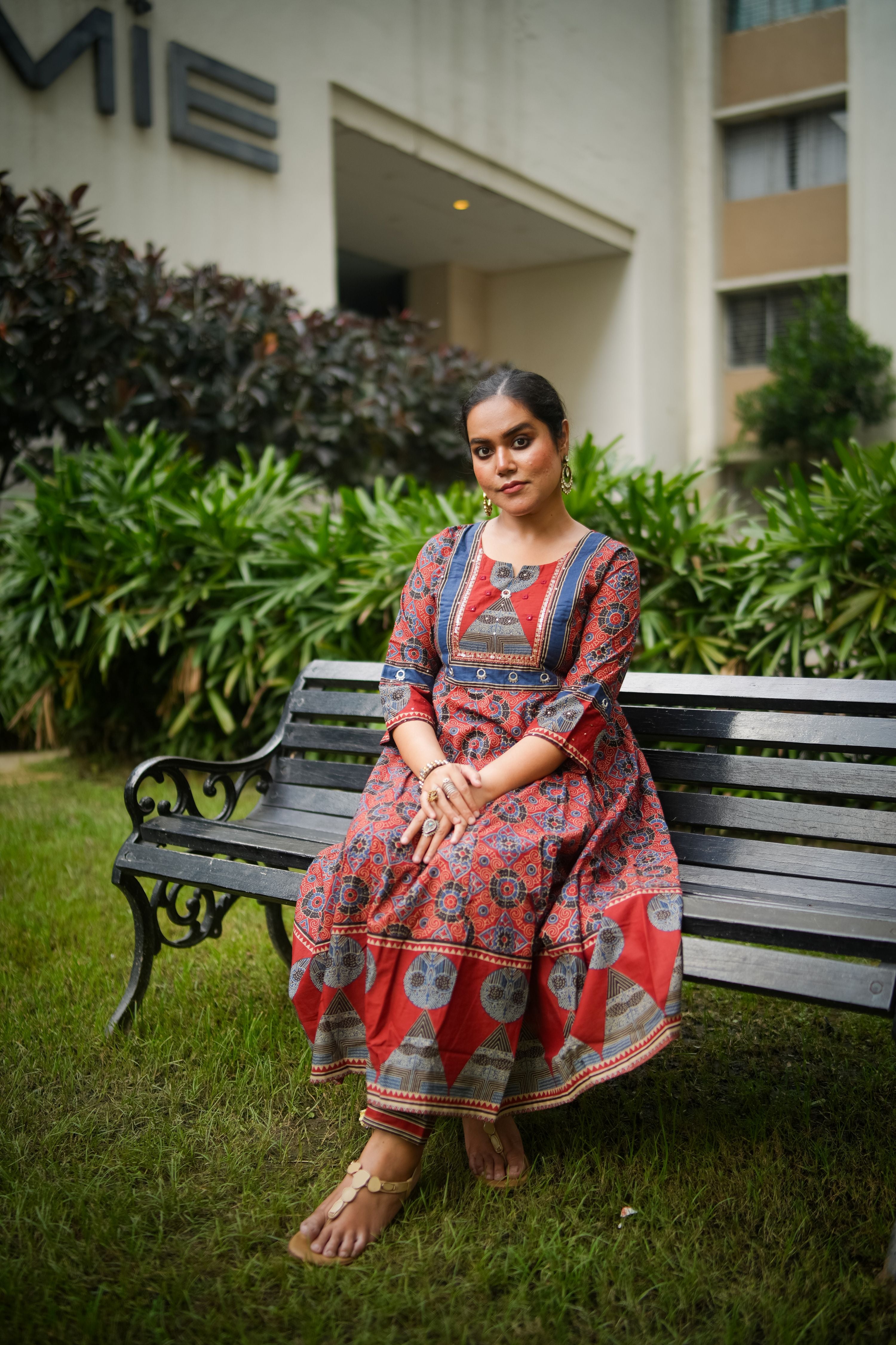 Maroon & Blue Embroidered Anarkali Kurta With Pant