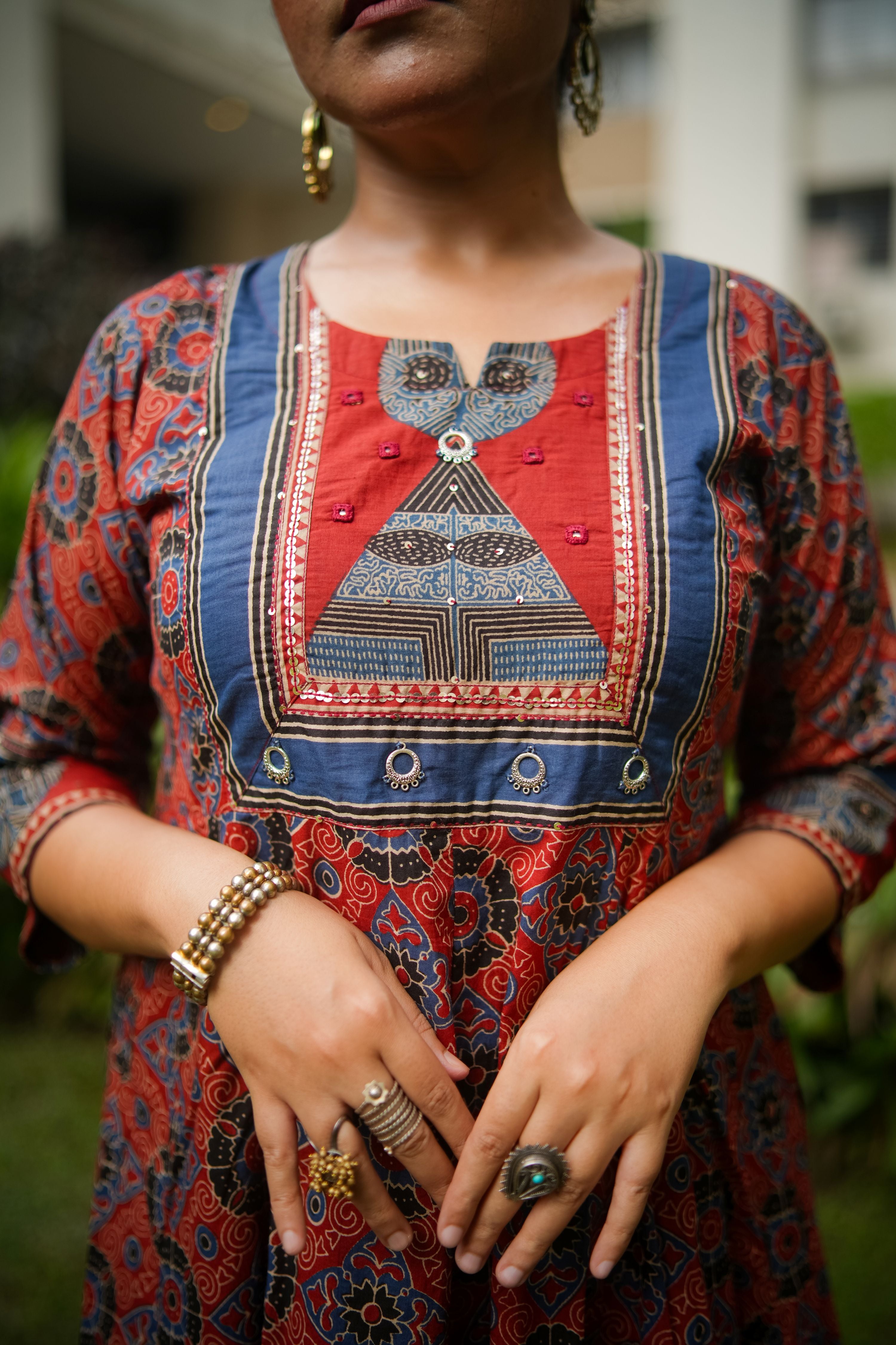 Maroon & Blue Embroidered Anarkali Kurta With Pant