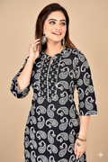 Black Paisley Print Kurta With Pant