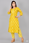 Mustard Yellow Floral Print Kurta With Pant
