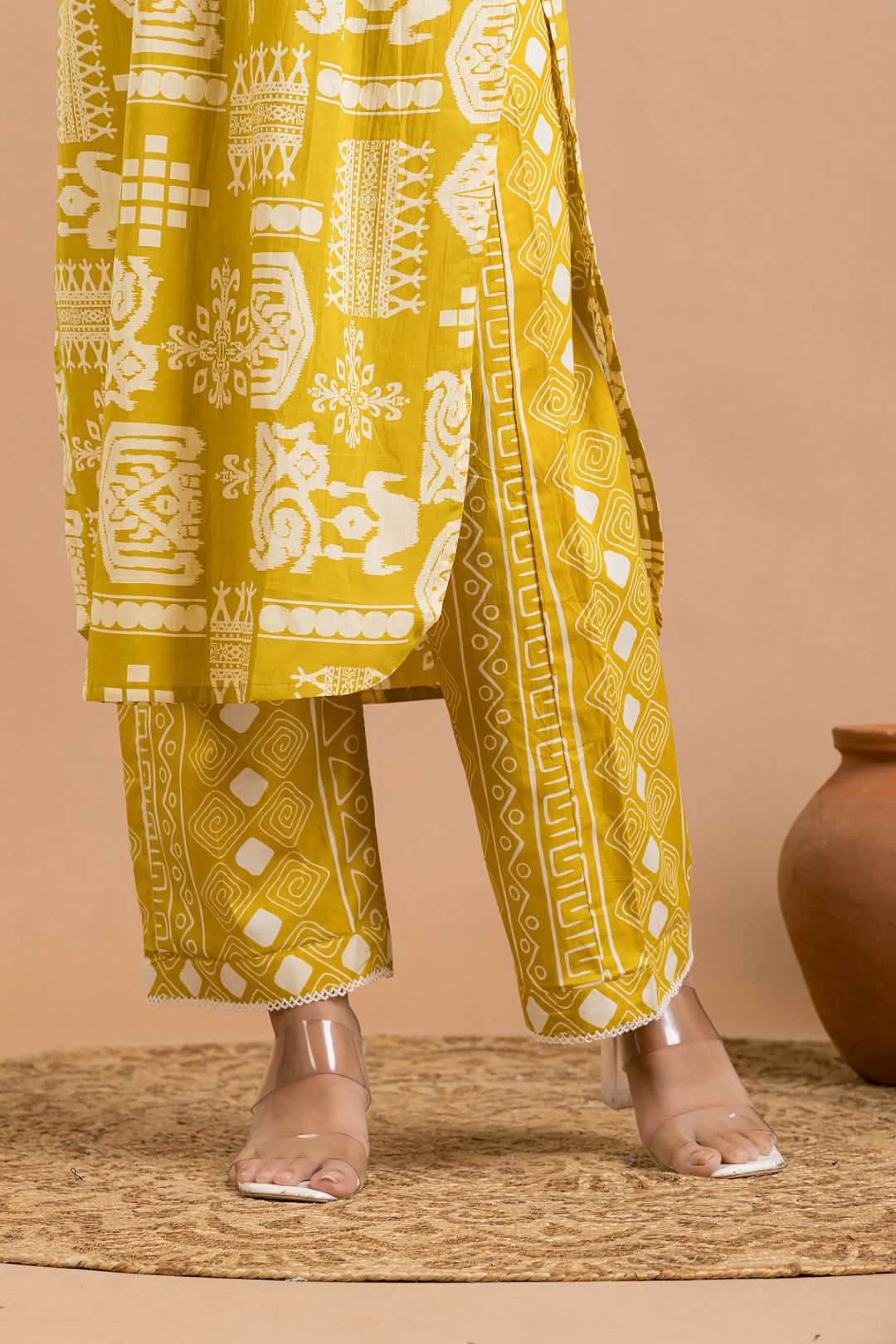Olive Yellow Tribal Print Kurta With Pant