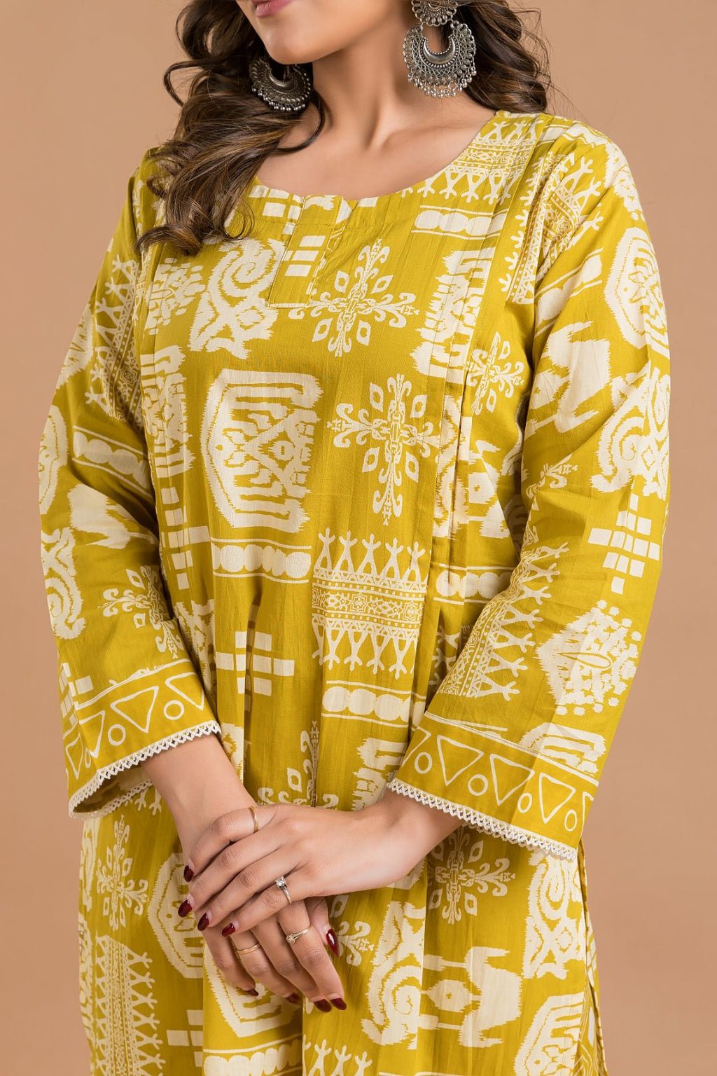 Olive Yellow Tribal Print Kurta With Pant