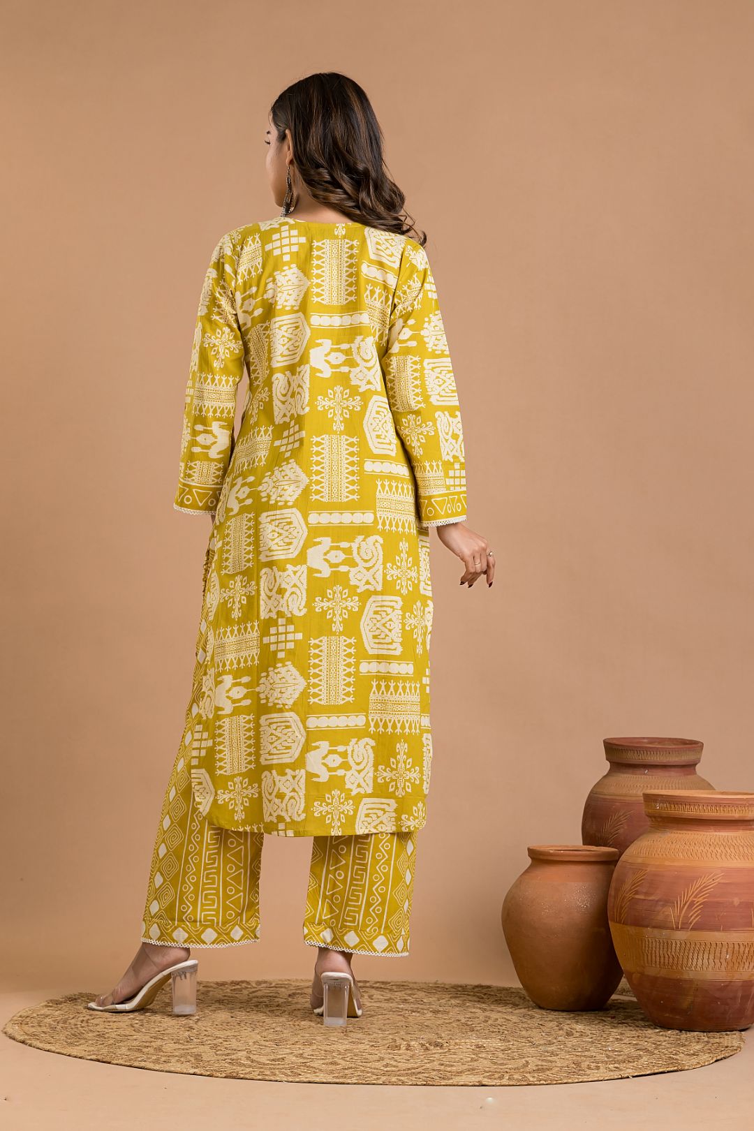 Olive Yellow Tribal Print Kurta With Pant