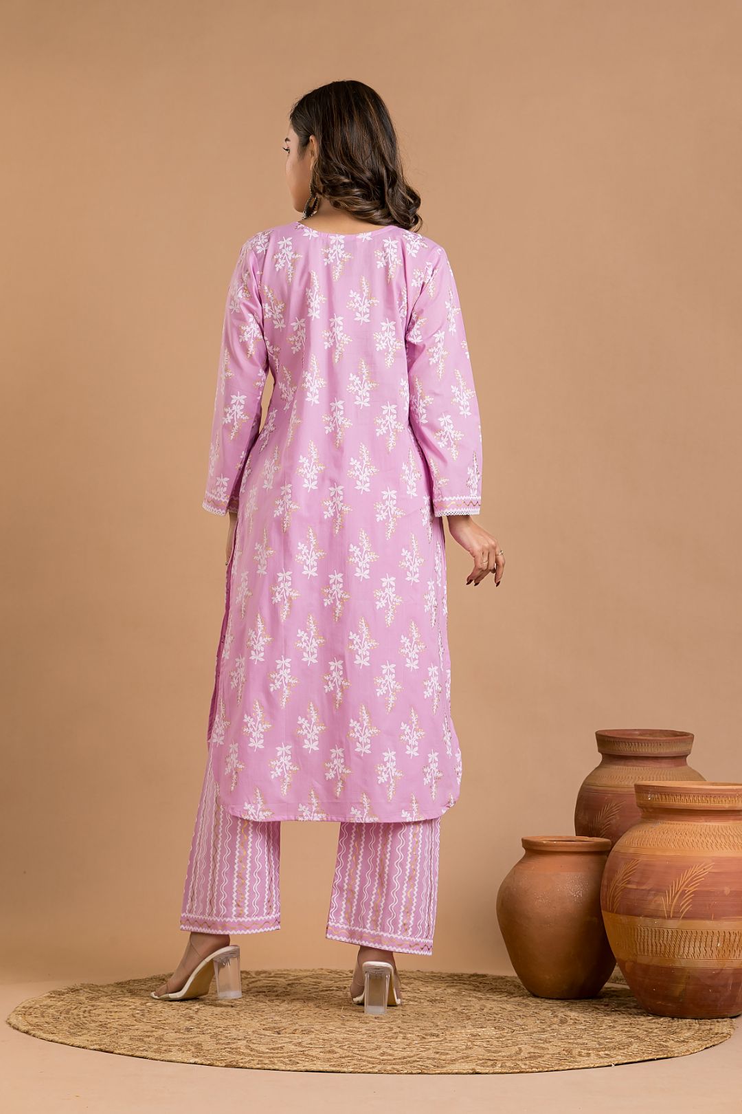 Lavender Rose Floral Print Kurta With Pant