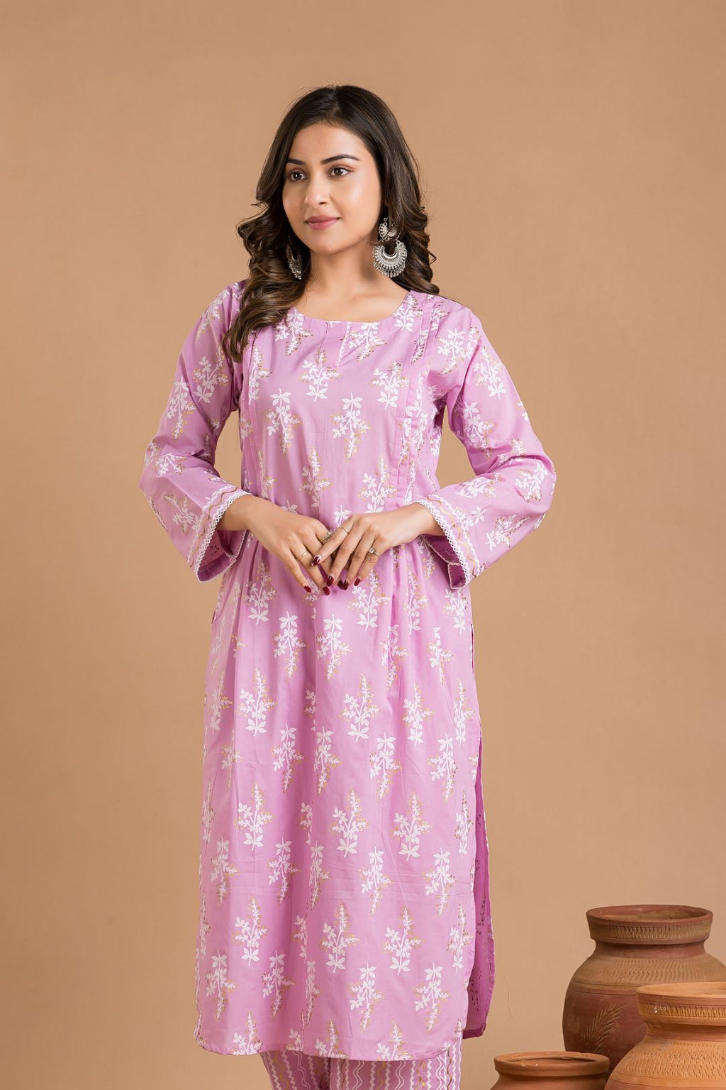 Lavender Rose Floral Print Kurta With Pant