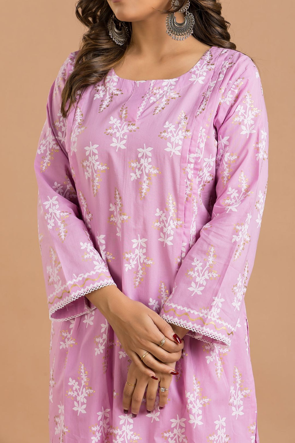 Lavender Rose Floral Print Kurta With Pant