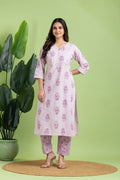 Lavender Floral Embroidered Kurta With Pant