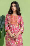 Pink & Yellow Floral Print Kurta With Pant