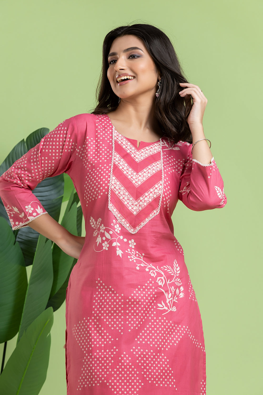 Pink Floral Print Kurta With Pant
