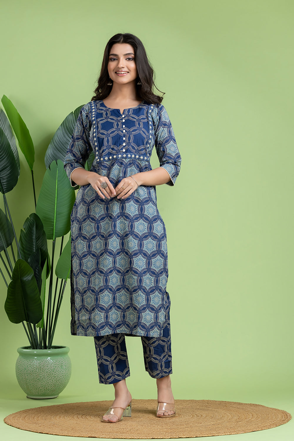 Navy Blue Embroidered Kurta With Pant