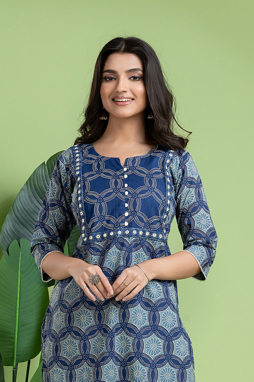 Navy Blue Embroidered Kurta With Pant