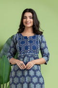 Navy Blue Embroidered Kurta With Pant
