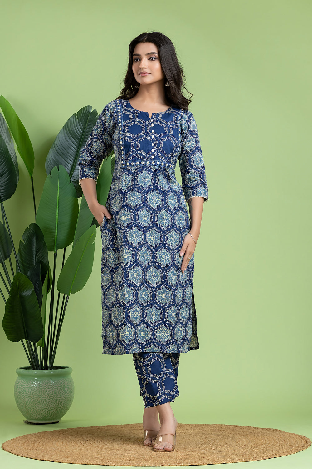 Navy Blue Embroidered Kurta With Pant