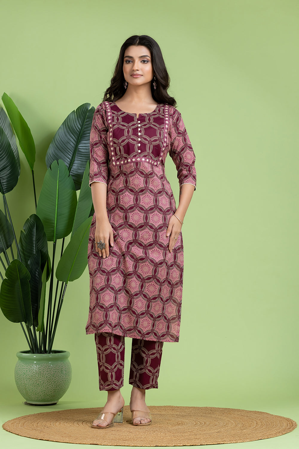 Purple & Pink Embroidered Kurta With Pant