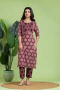 Purple & Pink Embroidered Kurta With Pant