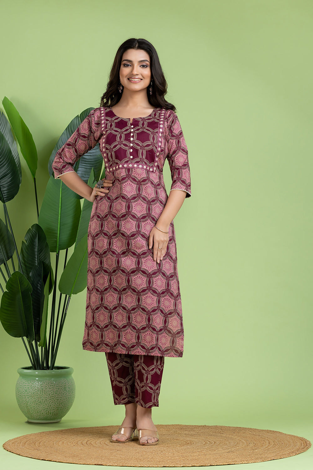 Purple & Pink Embroidered Kurta With Pant