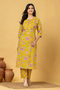 Yellow & purple Floral Print Kurta With Pant