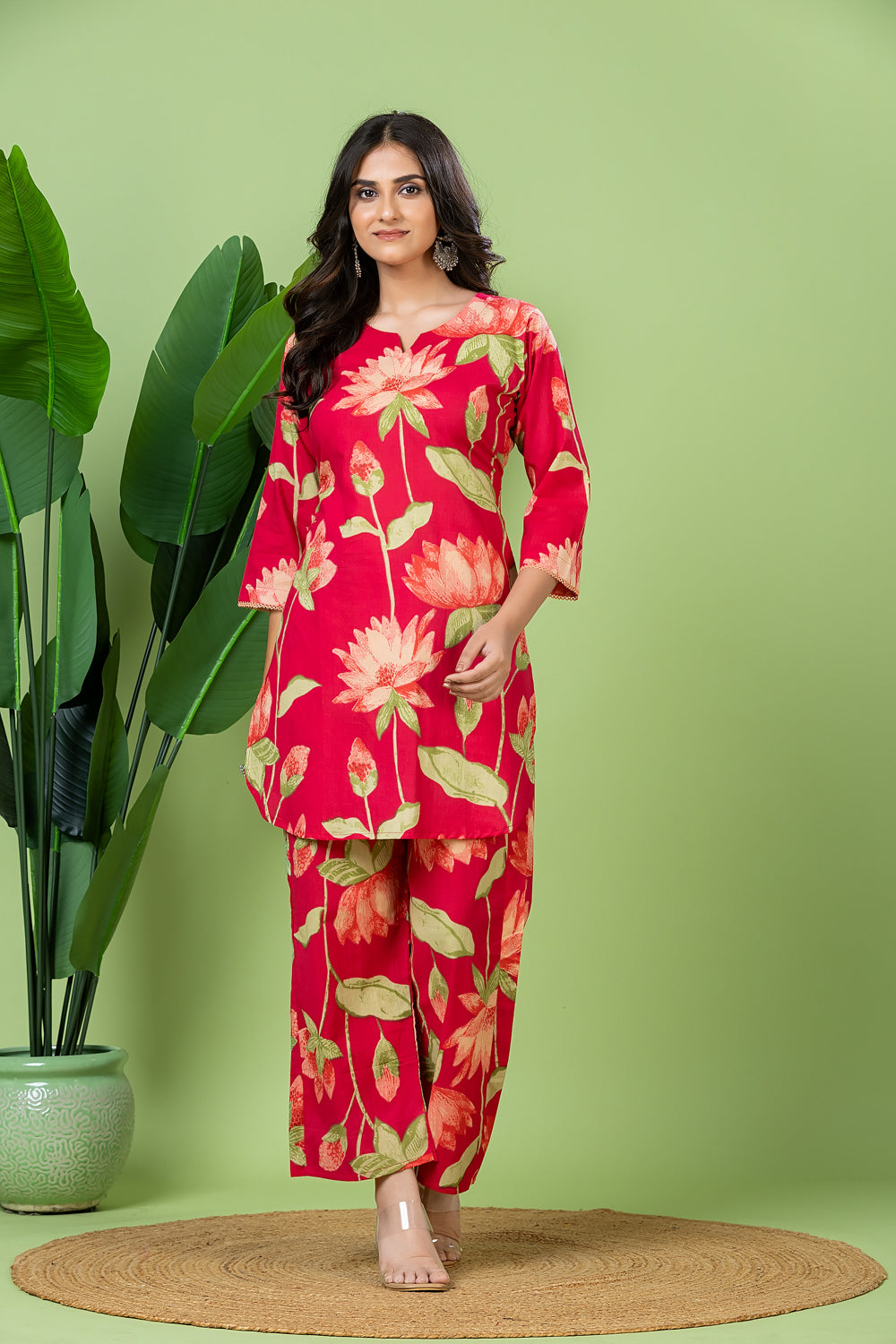 Reddish Pink Floral Print Co-ord Set