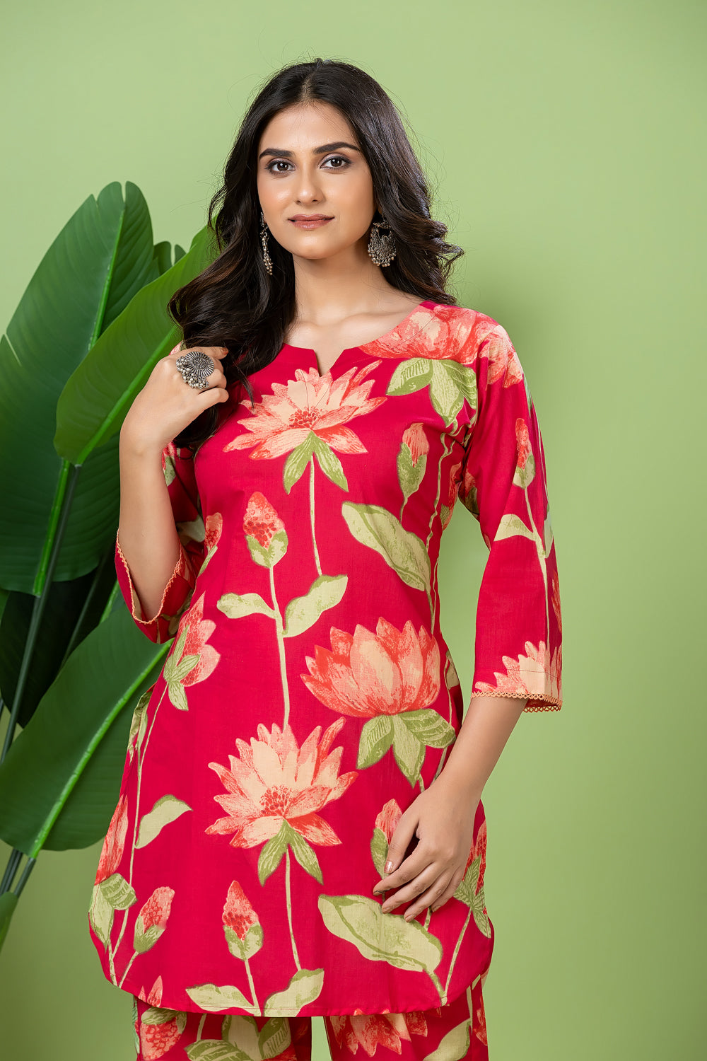Reddish Pink Floral Print Co-ord Set