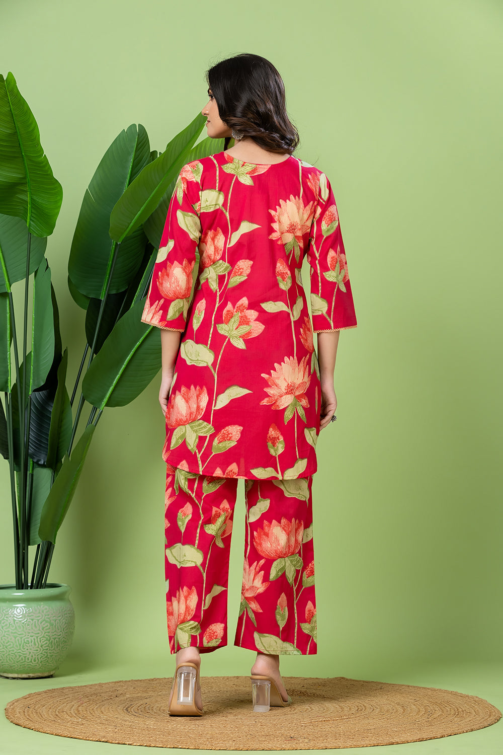 Reddish Pink Floral Print Co-ord Set