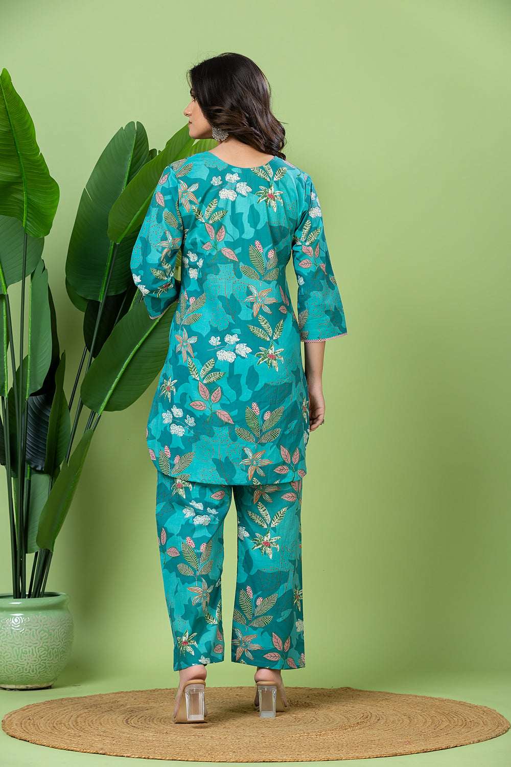 Turquoise Green Floral Print Co-ord Set