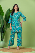 Turquoise Green Floral Print Co-ord Set