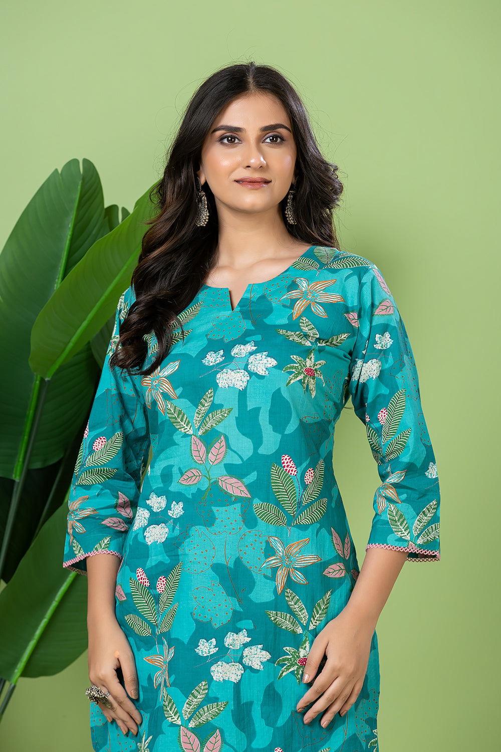 Turquoise Green Floral Print Co-ord Set