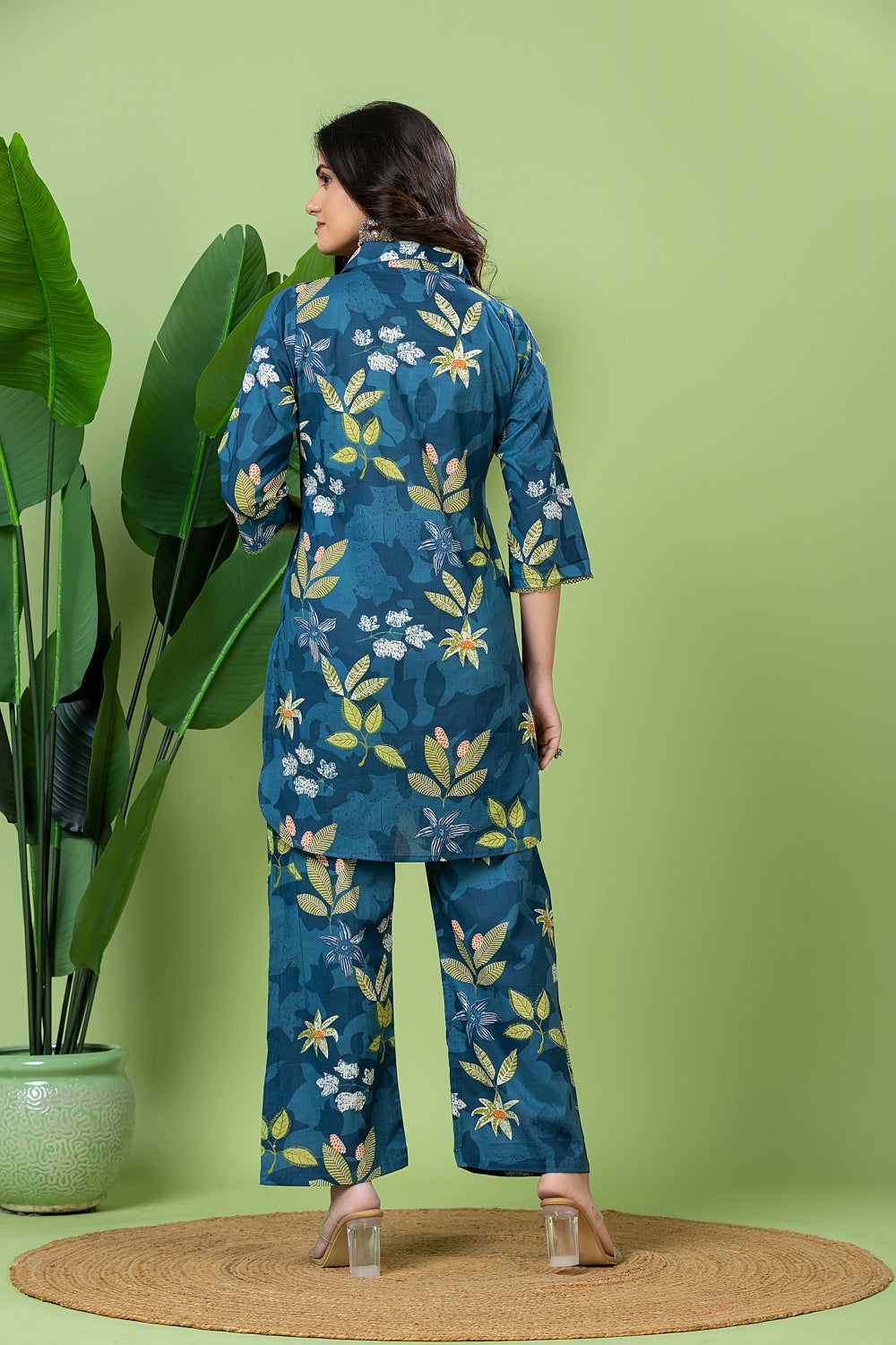 Teal Blue Floral Print Co-ord Set