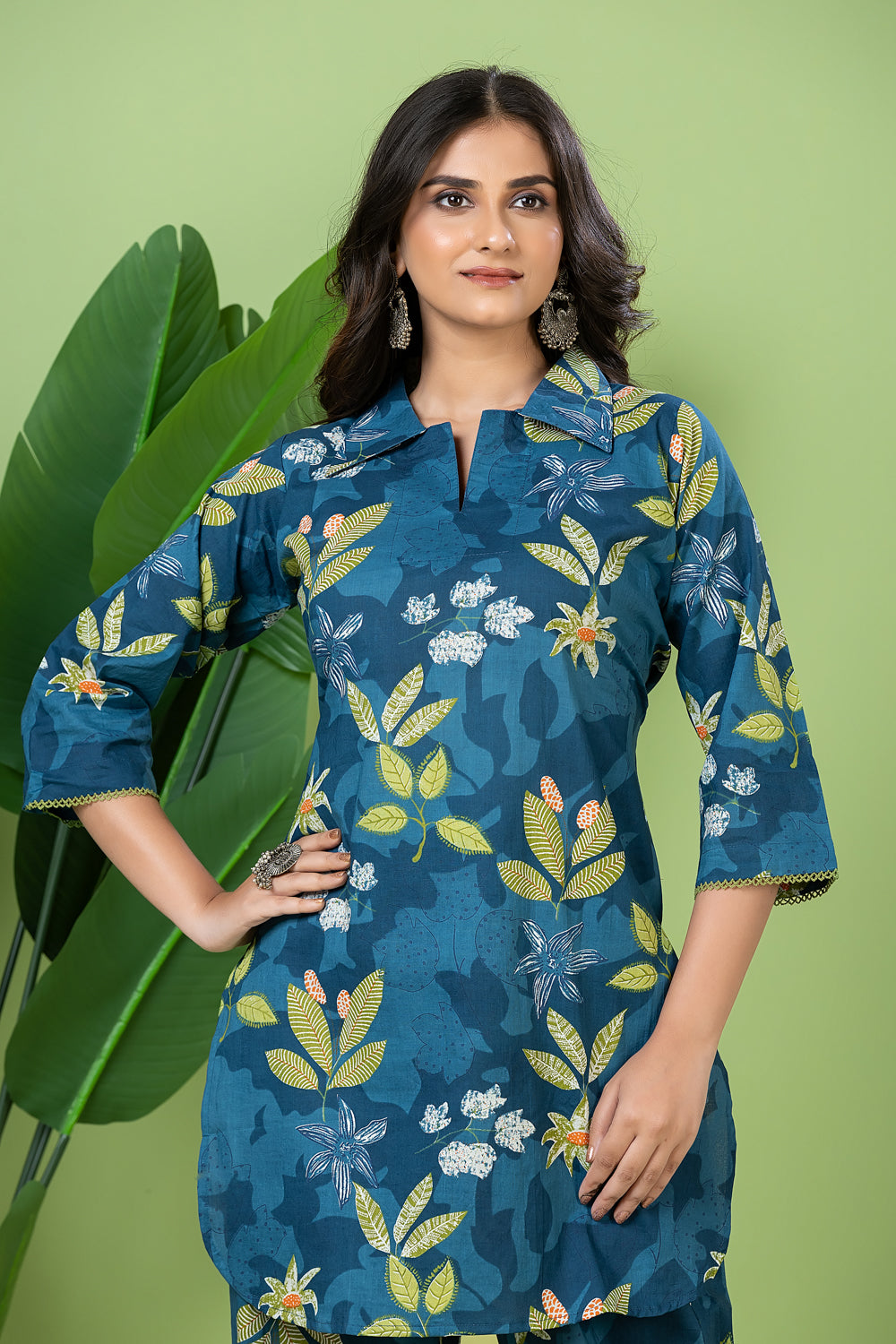 Teal Blue Floral Print Co-ord Set